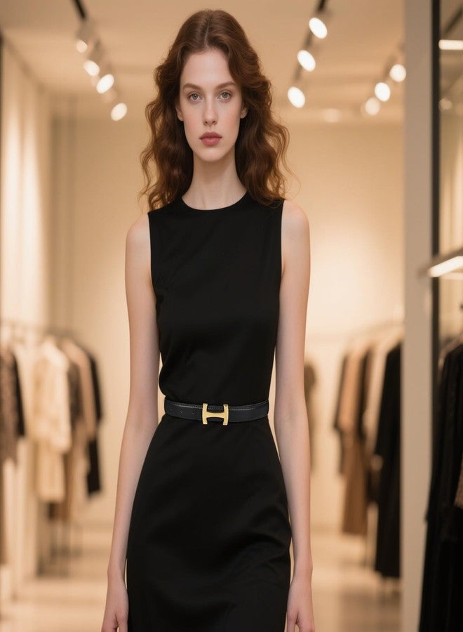 اكستري أحزمة إكستري بإبزيم ذهبي للنساء، حزام خصر أنيق، حزام نسائي فاخر، هدية مثالية للنساء، مناسب للفساتين والجينز، تصميم بإبزيم ذهبي من الجلد الأسود، مقاس 28-31 (مقاس البنطلون 6-10) - Image 2