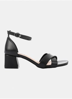 XO Style French Lacquer Leather Peep Toe High Heel Sandals, Black Chunky Heels For Summer, Women  - Image 2