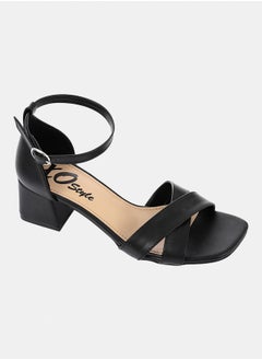 XO Style French Lacquer Leather Peep Toe High Heel Sandals, Black Chunky Heels For Summer, Women  - Image 1