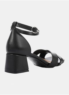 XO Style French Lacquer Leather Peep Toe High Heel Sandals, Black Chunky Heels For Summer, Women  - Image 3