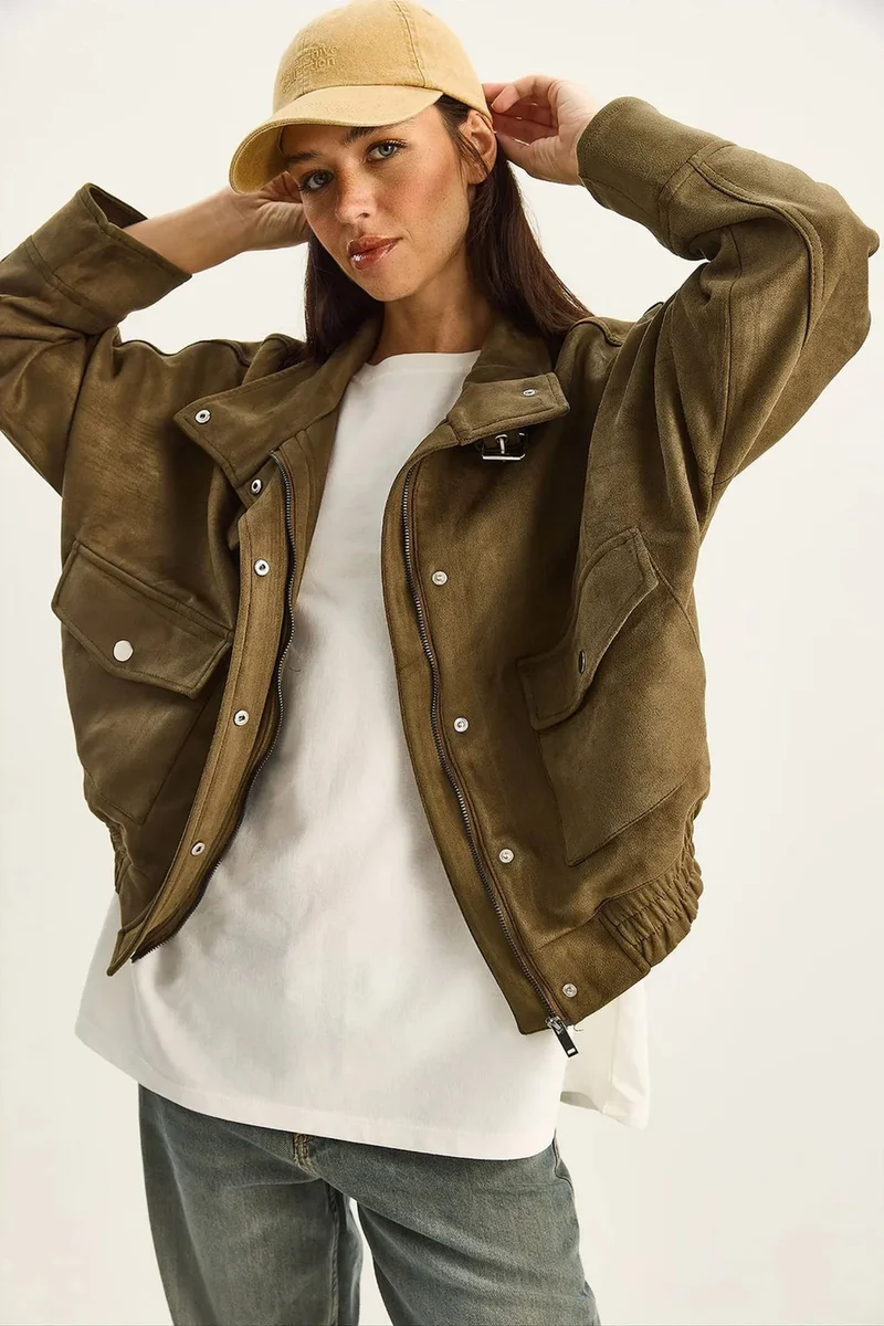 بيانكو لوتشي LUCCI Oversized Thick Gabardine Jacket with Zipper Closure