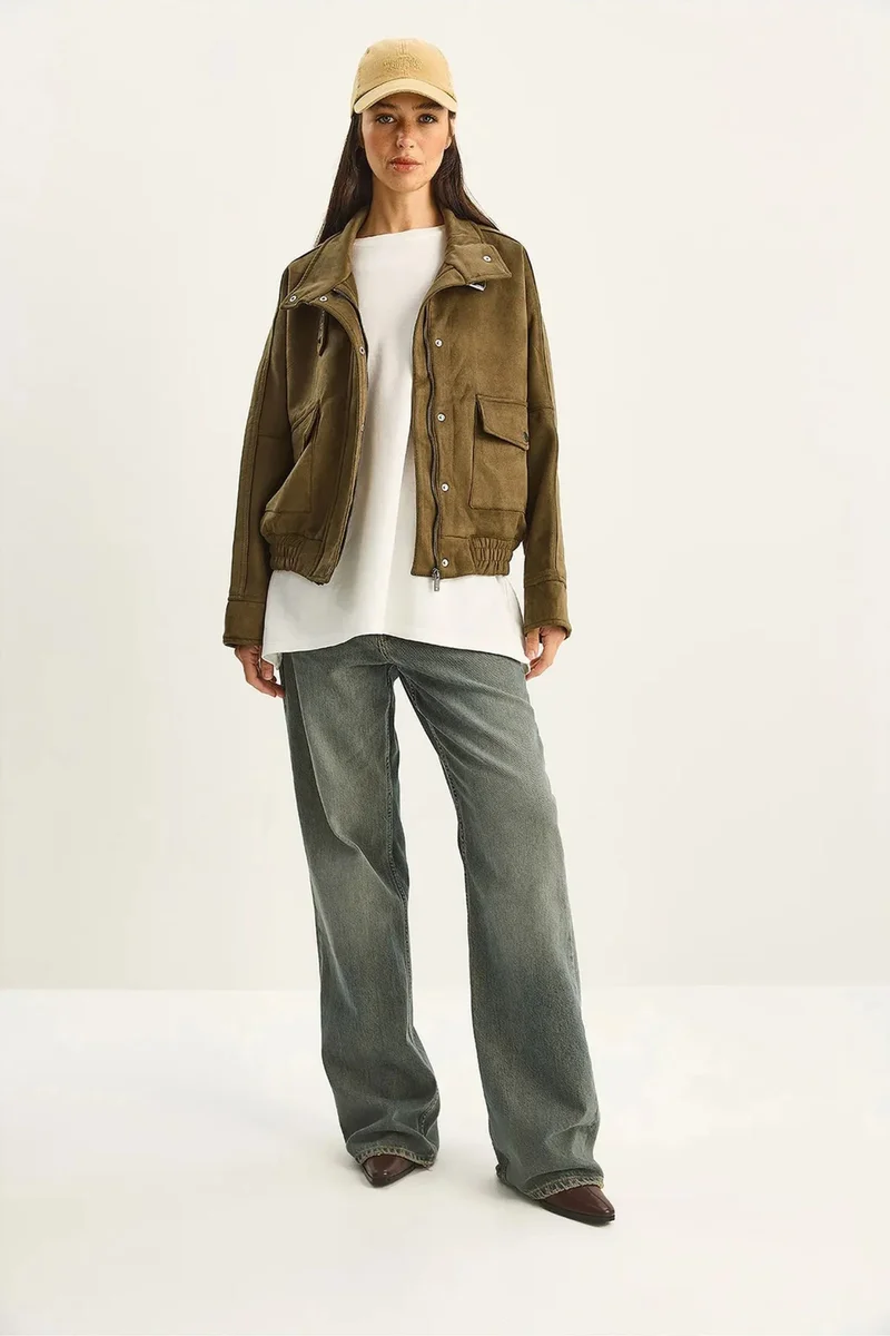 بيانكو لوتشي LUCCI Oversized Thick Gabardine Jacket with Zipper Closure