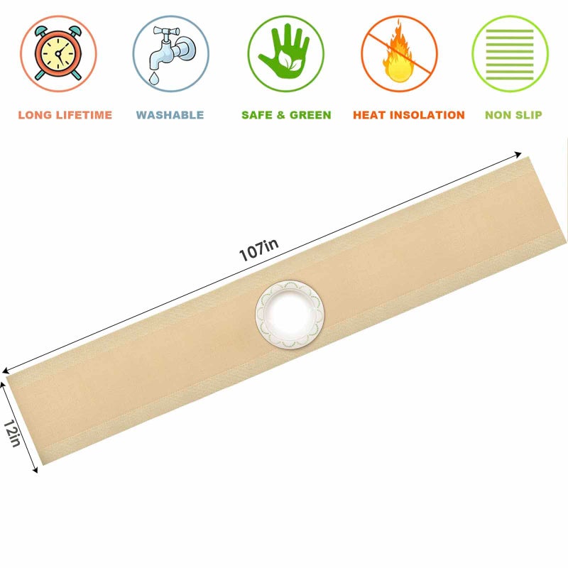 GIVERARE Table Runner, 12x107in Heat-Resistant Woven Vinyl Long Tabletop, Non-Slip Washable PVC Table Runners, Easy to Clean Premium Plastic Dresser Cover for Wedding, Decor, Home, Art (Golden) - Image 2