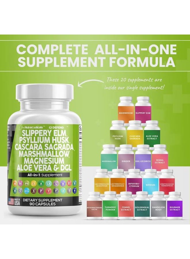 Clean Nutraceuticals Slippery Elm Psyllium Husk Pre Probiotic Digestive Gut Health Supplement with Aloe Vera Cascara Sagrada Marshmallow Root DGL Licorice Senna Extract - Image 2