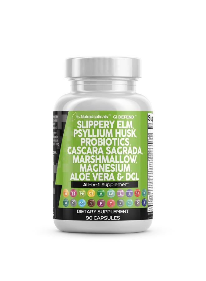 Clean Nutraceuticals Slippery Elm Psyllium Husk Pre Probiotic Digestive Gut Health Supplement with Aloe Vera Cascara Sagrada Marshmallow Root DGL Licorice Senna Extract - Image 1