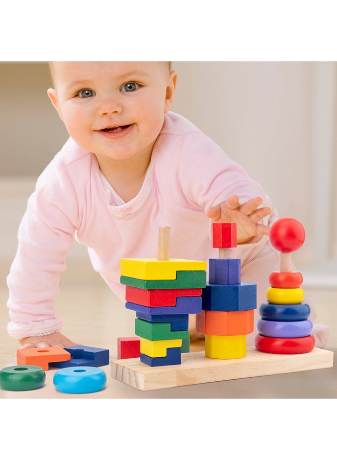 junxuan Children's Early Education Shape Cognition Matching Building Blocks Three-column Rainbow Tower Set Column Jengle Baby Enlightenment Educational Toys - Image 3