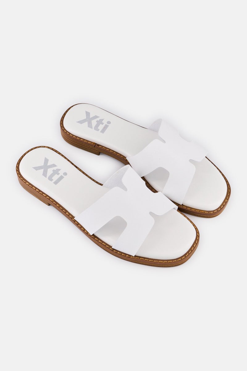 Xti Women Leather Upper Slip On Flat Sandal, White  - Image 2