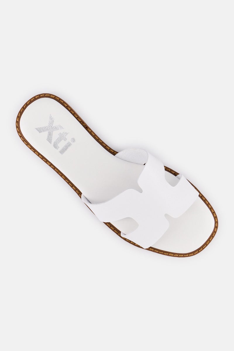 Xti Women Leather Upper Slip On Flat Sandal, White  - Image 3
