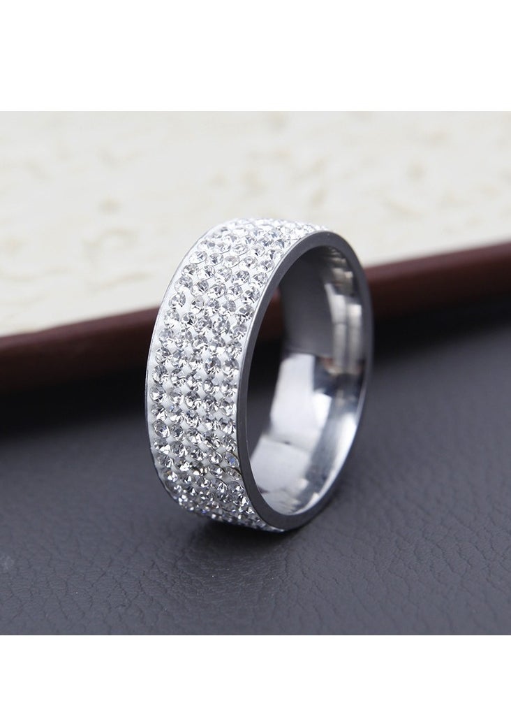 ROMAD 8MM Titanium Steel Five-Row Diamond Ring – Fashion Ring with AAA Clear Diamonds, Handcrafted, Hypoallergenic, Scratch-Resistant, Wedding & Daily Jewelry  - Image 3