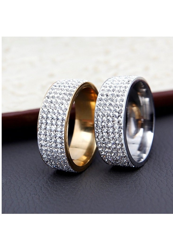 ROMAD 8MM Titanium Steel Five-Row Diamond Ring – Fashion Ring with AAA Clear Diamonds, Handcrafted, Hypoallergenic, Scratch-Resistant, Wedding & Daily Jewelry  - Image 4