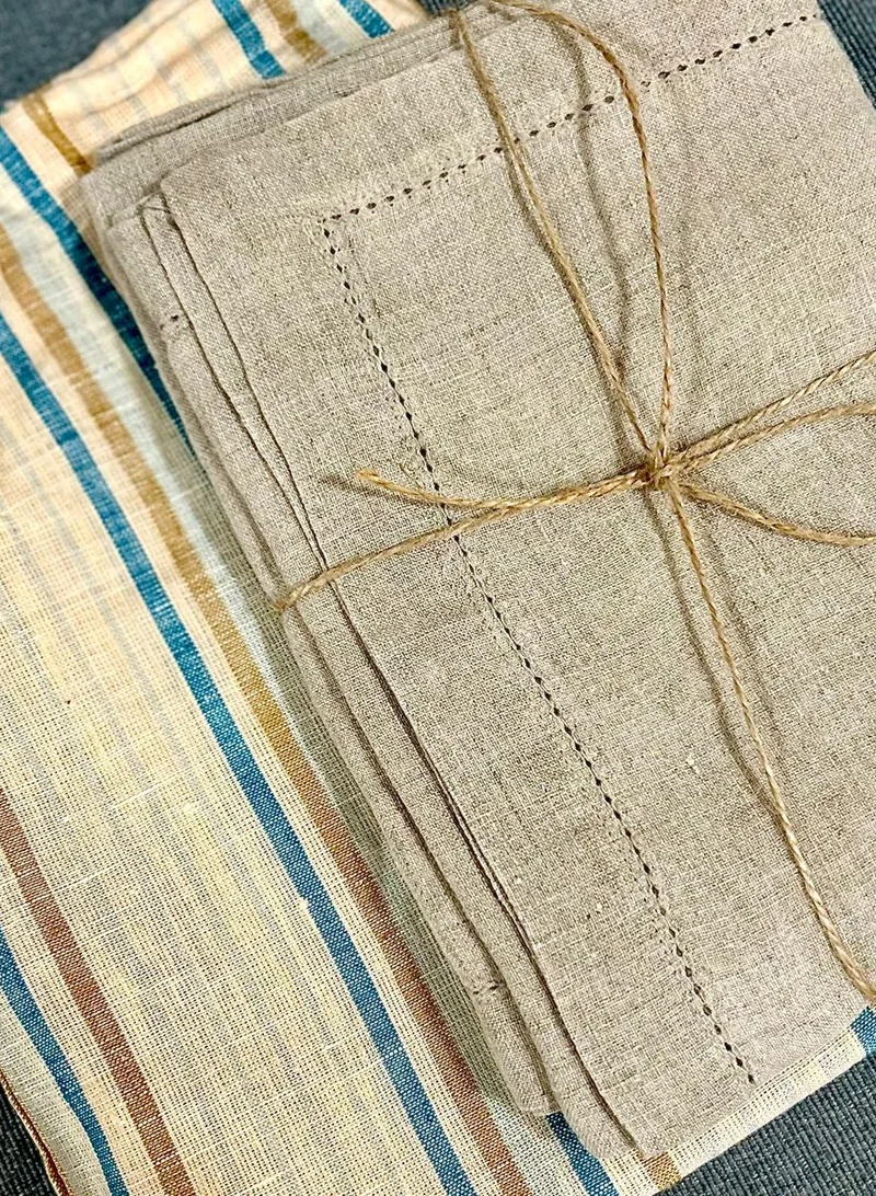 Tohfa Luxe Stone Hemstitched Linen Napkin - Set of 4