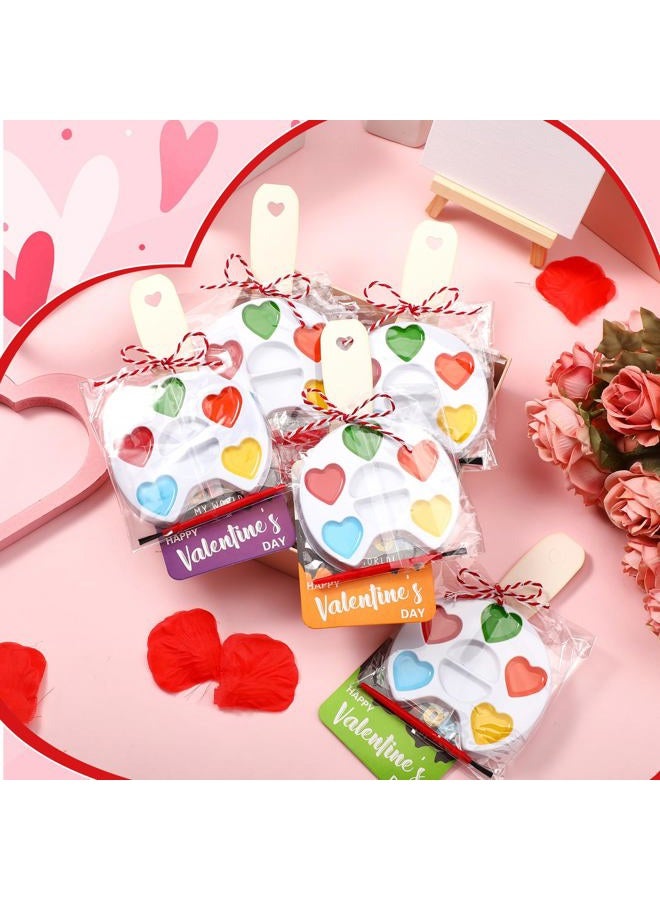 Noveread 24 Pack Valentines Day Gifts: 24 Pcs Valentines Cards, 24 Pcs Watercolor Paint, 24 Pcs Gold Foil Ropes - Heart Style Craft Kit for All Ages - Image 2