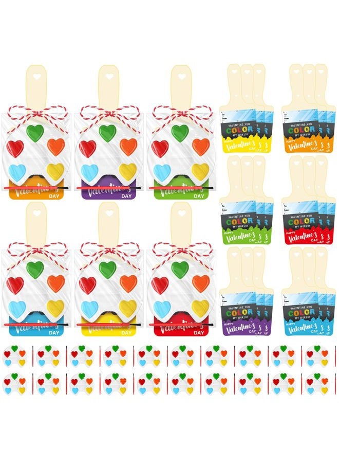 Noveread 24 Pack Valentines Day Gifts: 24 Pcs Valentines Cards, 24 Pcs Watercolor Paint, 24 Pcs Gold Foil Ropes - Heart Style Craft Kit for All Ages - Image 1