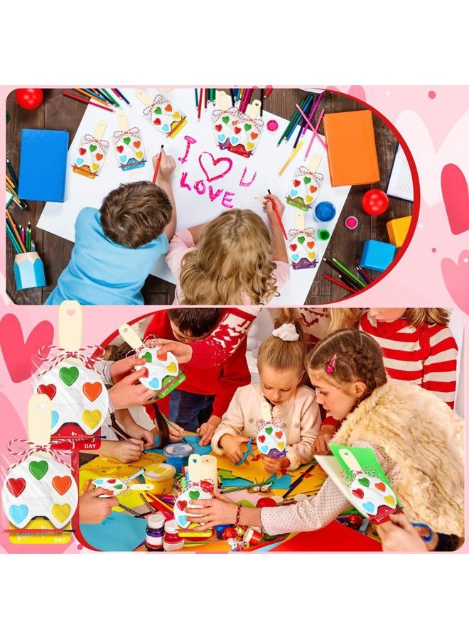 Noveread 24 Pack Valentines Day Gifts: 24 Pcs Valentines Cards, 24 Pcs Watercolor Paint, 24 Pcs Gold Foil Ropes - Heart Style Craft Kit for All Ages - Image 4