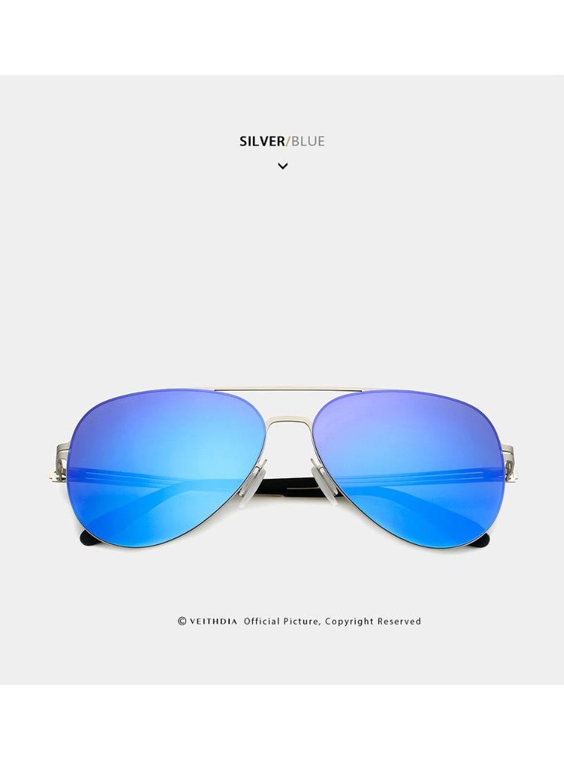 Veithdia Original VEITHDIA Sunglasses Blue Mirror Polarized Lens for Men, Aviator Pilot Style, UV400 Protection, Lightweight Silver Metal Frame - Image 2