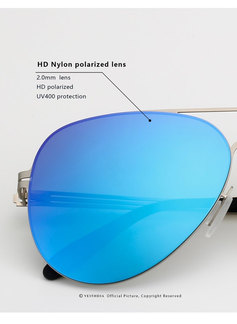 Veithdia Original VEITHDIA Sunglasses Blue Mirror Polarized Lens for Men, Aviator Pilot Style, UV400 Protection, Lightweight Silver Metal Frame - Image 3