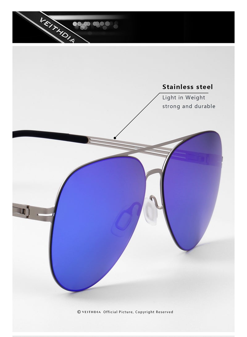 Veithdia Original VEITHDIA Sunglasses Blue Mirror Polarized Lens for Men, Aviator Pilot Style, UV400 Protection, Lightweight Silver Metal Frame - Image 5