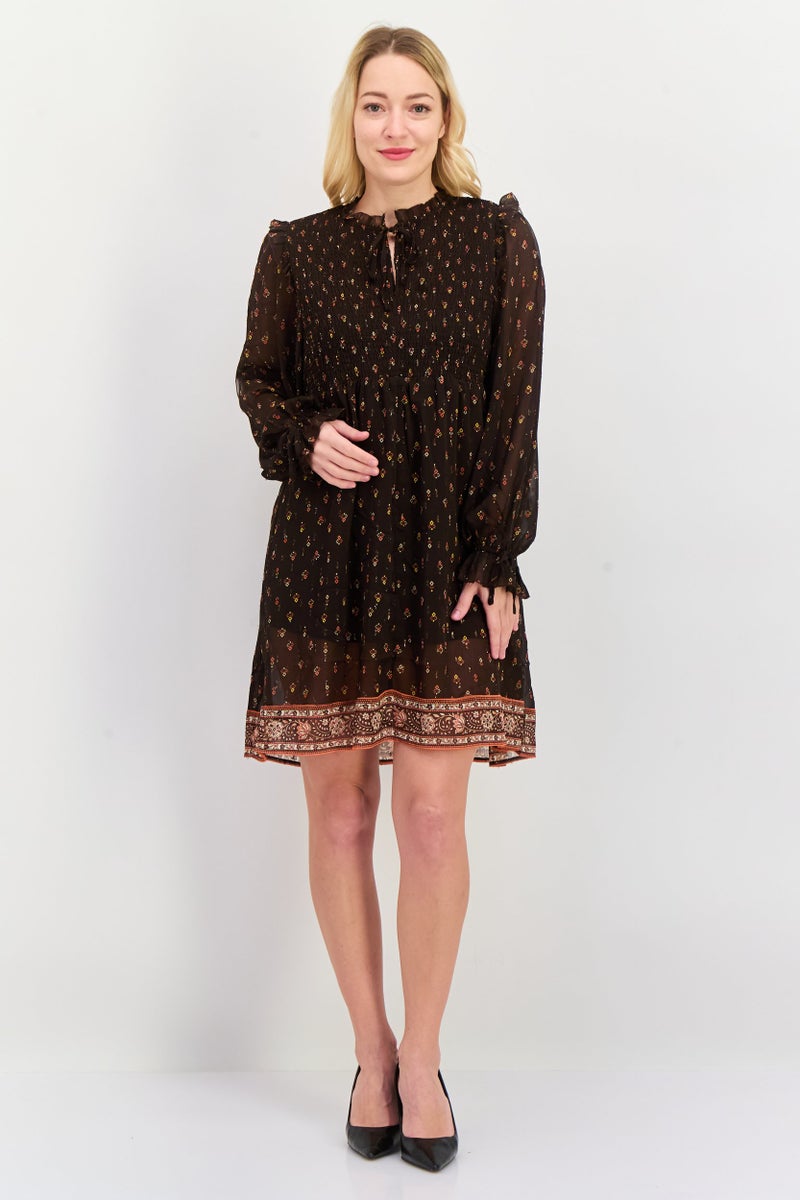 Pepe Jeans فستان ميني بطبعة شاملة للنساء، مزيج بني - Image 4