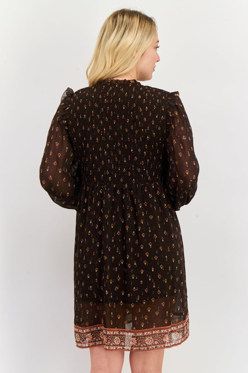 Pepe Jeans فستان ميني بطبعة شاملة للنساء، مزيج بني - Image 3