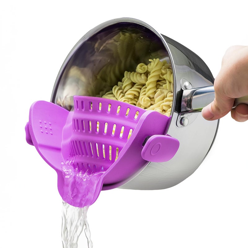 Kitchen Gizmo Snap N Strain Pot and Pasta Strainer Strainers and Colanders Adjustable Silicone Clip On Strainer for Pots Pans and Bowls Kitchen Colander Purple