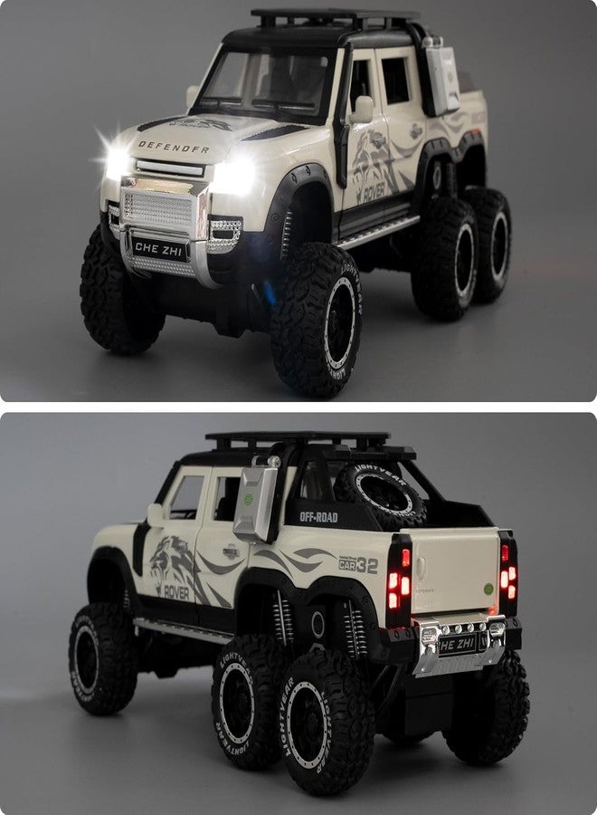 PEZYOX 1:24 Land Rover Defender Six Wheels Off-Road Pickup Car Model, Pull Back Diecast Truck Collectible with Sounds & Lights, Gift for Kids, Boys, Girls, and Adults (White) - Image 5