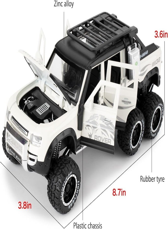 PEZYOX 1:24 Land Rover Defender Six Wheels Off-Road Pickup Car Model, Pull Back Diecast Truck Collectible with Sounds & Lights, Gift for Kids, Boys, Girls, and Adults (White) - Image 2