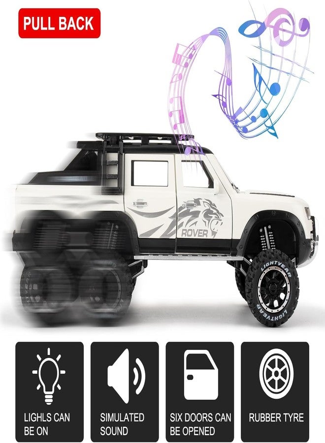 PEZYOX 1:24 Land Rover Defender Six Wheels Off-Road Pickup Car Model, Pull Back Diecast Truck Collectible with Sounds & Lights, Gift for Kids, Boys, Girls, and Adults (White) - Image 3