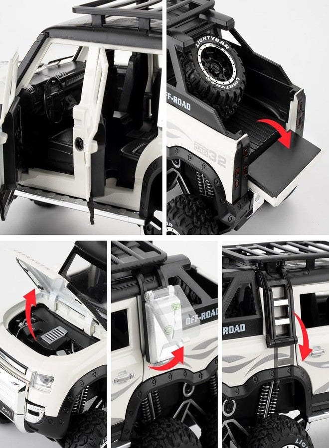 PEZYOX 1:24 Land Rover Defender Six Wheels Off-Road Pickup Car Model, Pull Back Diecast Truck Collectible with Sounds & Lights, Gift for Kids, Boys, Girls, and Adults (White) - Image 4