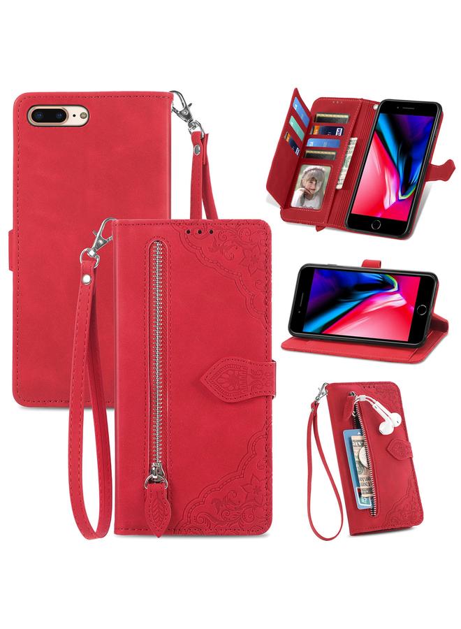 The Bros Embossed Flower Shockproof Leather Phone Case For iPhone 8 Plus / 7 Plus - Image 1