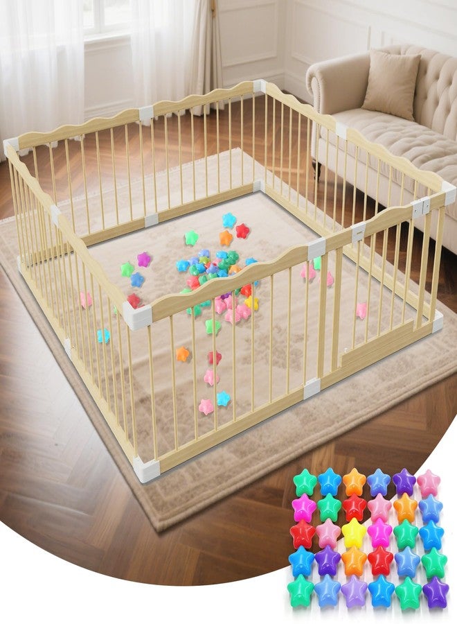Deeteck Wooden Baby Playpen 65”×65” Safe Indoor Play Yard with Secure Lock Gate, Reinforced Solid Wood Fence, 30 Ocean Balls Included, Easy Assembly Baby Play Pen for Toddlers - Image 1