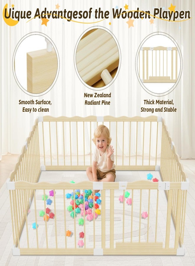Deeteck Wooden Baby Playpen 65”×65” Safe Indoor Play Yard with Secure Lock Gate, Reinforced Solid Wood Fence, 30 Ocean Balls Included, Easy Assembly Baby Play Pen for Toddlers - Image 3
