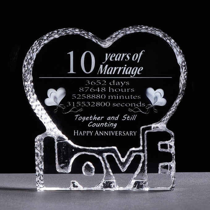 10 YEARS WEDDING ANNIVERSARY PRESENTS FOR COUPLE WOMEN HER 10TH ANNIVERSARY KEEPSAKE GIFTS FOR WIFE HUSBAND CRYSTAL LOVE HEART ORNAMENT