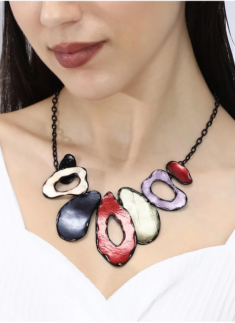 سوهي SOHI Women's The Abstract-Hammered Statement Necklace For Casual Wear | Multicolour Colour | Alloy Material | Lobster Clasp Closure | MetallicNecklace | Statement Necklace For Women & Girls