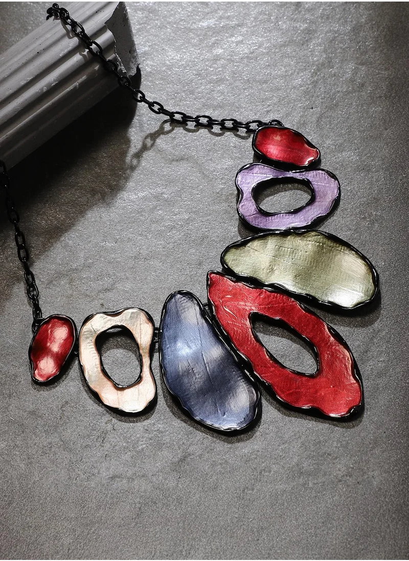 سوهي SOHI Women's The Abstract-Hammered Statement Necklace For Casual Wear | Multicolour Colour | Alloy Material | Lobster Clasp Closure | MetallicNecklace | Statement Necklace For Women & Girls