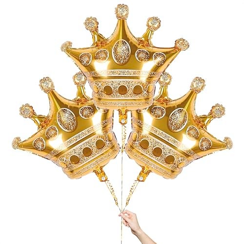LAGARTO 3 Pcs Gold Crown Balloons – Foil Princess Balloons Set (38.2" X 35.4") Big Reusable Crown Balloon – Princess Birthday Party Decor for Photo Zones, Wedding, Engagement, Graduation & Holiday Events - Image 1