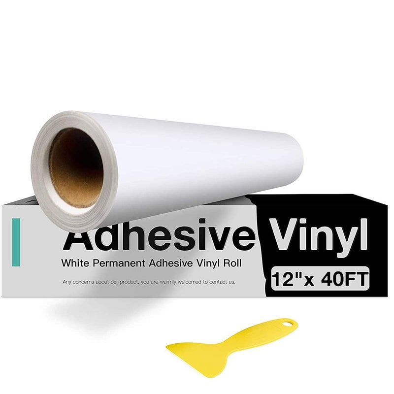 White Permanent Vinyl White Adhesive Vinyl Roll 12 x 40 FT for All Cutting Machine Silhouette Cameo Cutters Signs Scrapbooking Craft Die Cutters