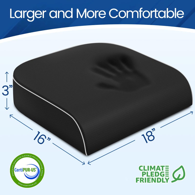 SweetSlubr Seat Cushion for Tailbone Pain Relief, Office Chair Cushion, Memory Foam Large Chair Cushion with Non-Slip Cover for Soft Support at Office Chair, Car Seat, Airplane Black/Large - Image 2