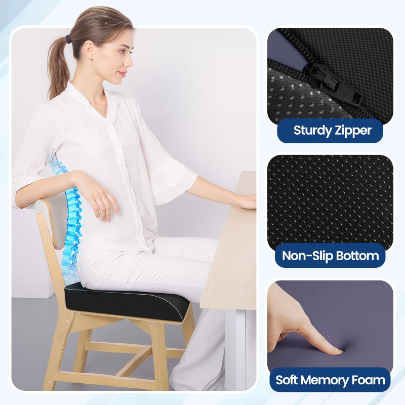 SweetSlubr Seat Cushion for Tailbone Pain Relief, Office Chair Cushion, Memory Foam Large Chair Cushion with Non-Slip Cover for Soft Support at Office Chair, Car Seat, Airplane Black/Large - Image 3