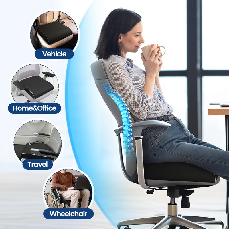SweetSlubr Seat Cushion for Tailbone Pain Relief, Office Chair Cushion, Memory Foam Large Chair Cushion with Non-Slip Cover for Soft Support at Office Chair, Car Seat, Airplane Black/Large - Image 4