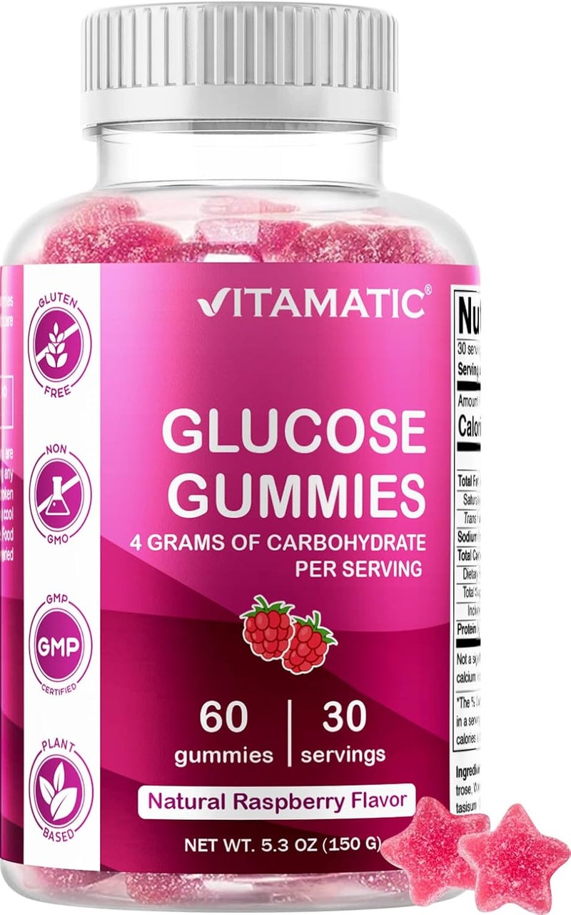 Vitamatic فيتامينات جلوكوز جومي قابلة للمضغ 60 حبة بنكهة التوت الطبيعي 4 جرام من الكربوهيدرات لكل حصة زجاجة واحدة - Image 1