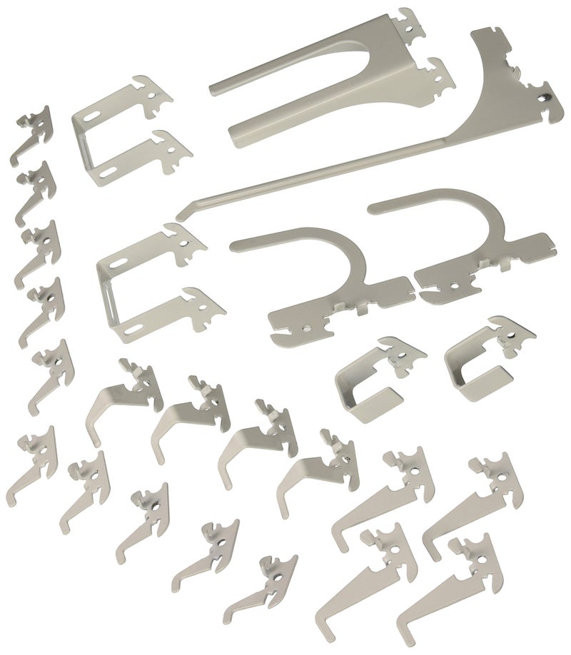 Wall Control KT-200-DLX W Slotted Storage Panel Deluxe Hook Assortment Pegboard and Slotted Tool Board - White - Image 1