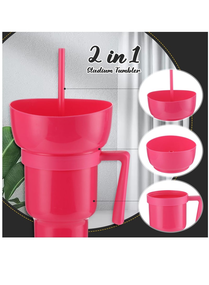 SOLARAE 4 Pcs Stadium Tumbler with Snack Bowl, 32 oz 2 in 1 Travel Cup with Snack Bowl Leak Proof Snack and Drink Cup Portable Reusable Snack Tumbler Cup with Bowl on Top and Straw, Multicolor - Image 3