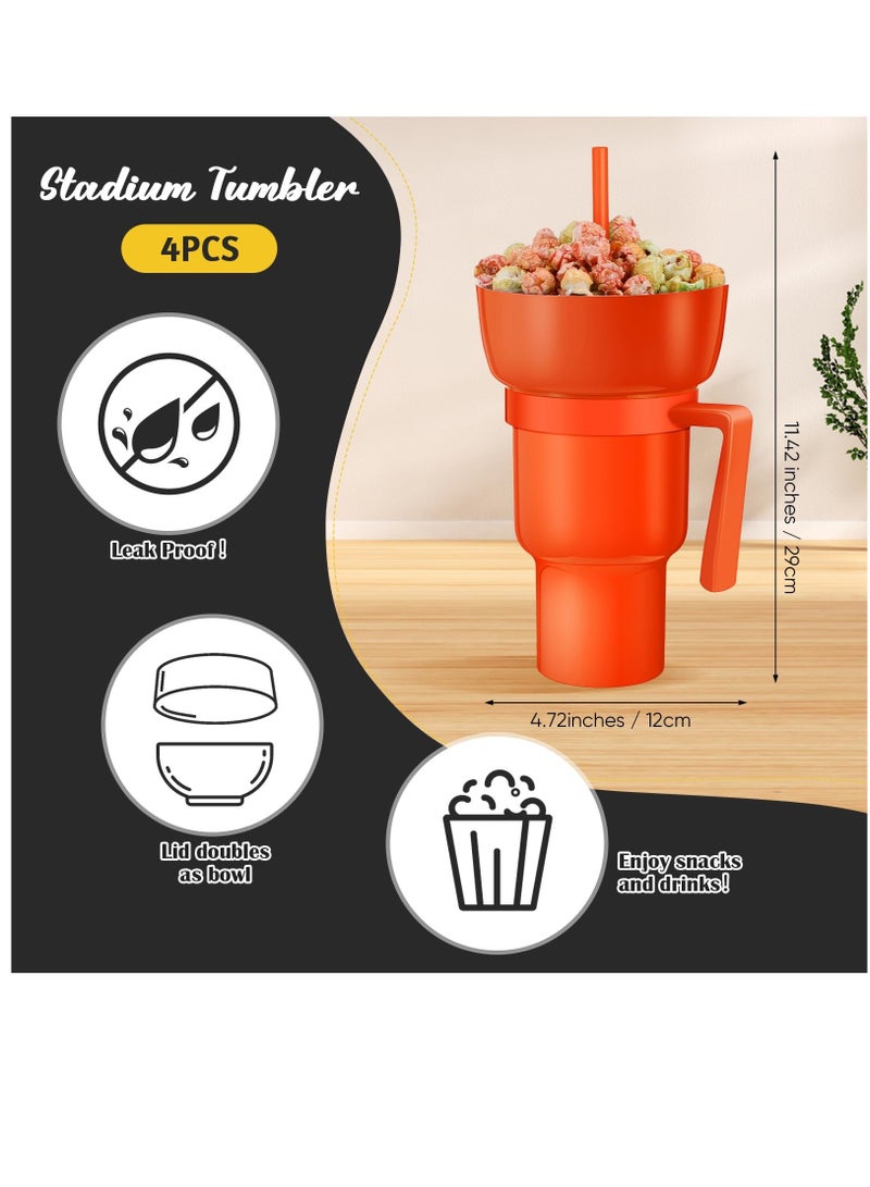 SOLARAE 4 Pcs Stadium Tumbler with Snack Bowl, 32 oz 2 in 1 Travel Cup with Snack Bowl Leak Proof Snack and Drink Cup Portable Reusable Snack Tumbler Cup with Bowl on Top and Straw, Multicolor - Image 2