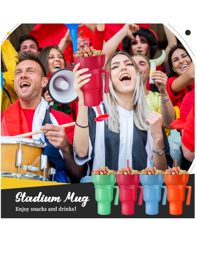 SOLARAE 4 Pcs Stadium Tumbler with Snack Bowl, 32 oz 2 in 1 Travel Cup with Snack Bowl Leak Proof Snack and Drink Cup Portable Reusable Snack Tumbler Cup with Bowl on Top and Straw, Multicolor - Image 5