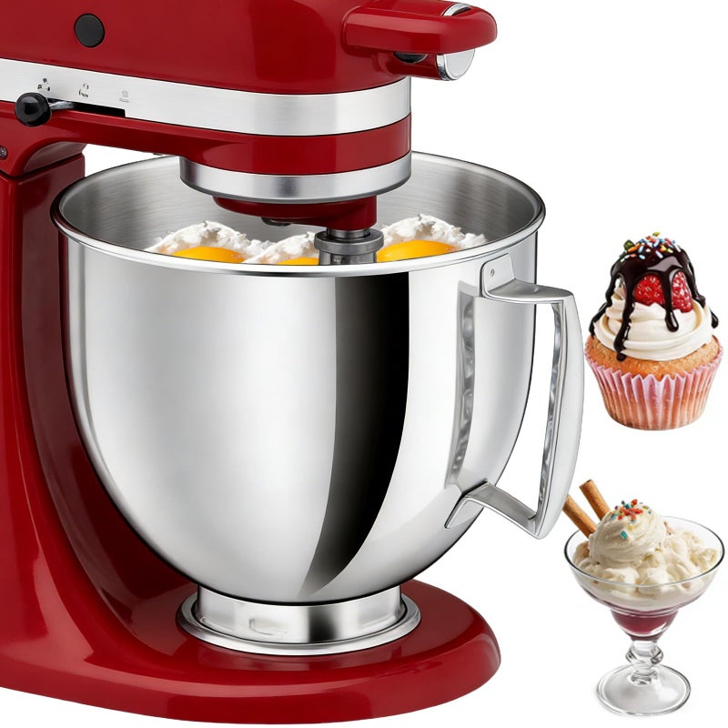 Nicdiet 5QT Stainless Steel Mixer Bowl Compatible with KitchenAid Bowls for Mixer, Artisan&Classic Series 4.5-5QT Tilt-Head Mixers, Kitchen Gadgets Mixer Bowl with Handle,Metal Bowl for Kitchen Mixing Bowl - Image 1