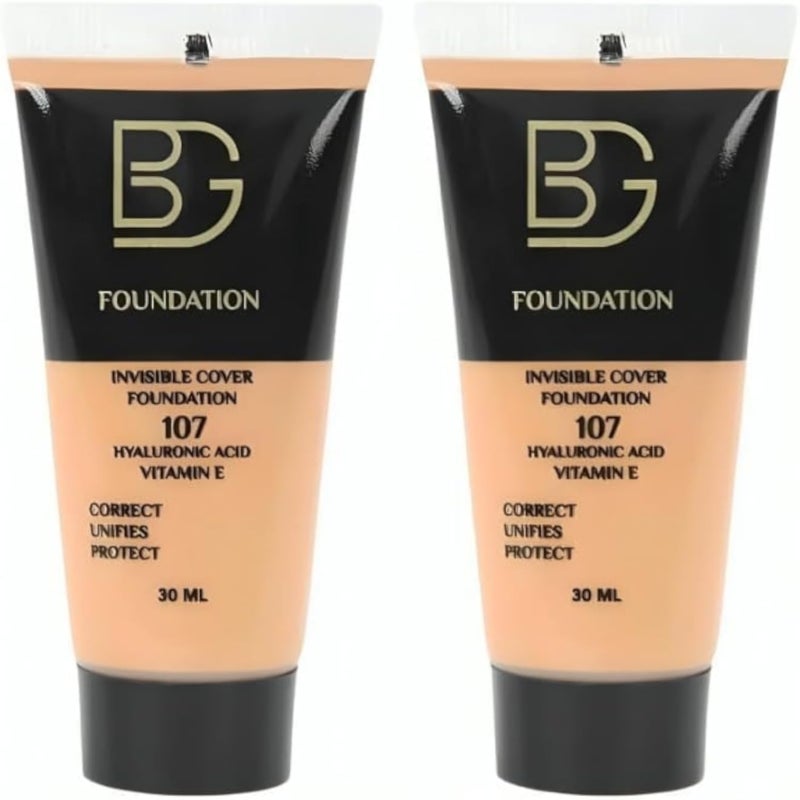 كريم أساس BG، سائل، تغطية غير مرئية، جميع أنواع البشرة، تغطية كاملة، 30 مل (1+1)