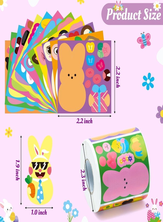 Haooryx Bunny Egg Sticker Rolls - 600Pcs Easter Rabbit Animal Egg Make A Face Stickers Cute Make Your Own Self Adheisve Vinyl Waterproof Water Bottle Laptop Easter Basket Stuffers Birthday Party Favor - Image 3
