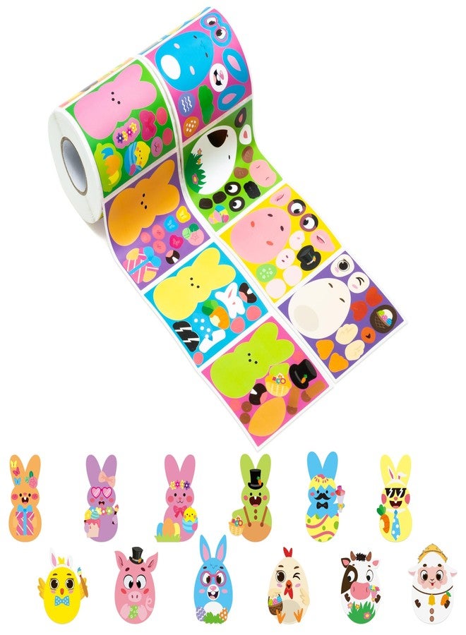 Haooryx Bunny Egg Sticker Rolls - 600Pcs Easter Rabbit Animal Egg Make A Face Stickers Cute Make Your Own Self Adheisve Vinyl Waterproof Water Bottle Laptop Easter Basket Stuffers Birthday Party Favor - Image 1