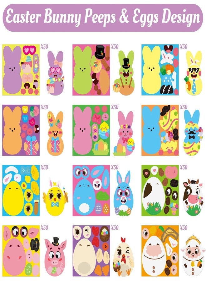 Haooryx Bunny Egg Sticker Rolls - 600Pcs Easter Rabbit Animal Egg Make A Face Stickers Cute Make Your Own Self Adheisve Vinyl Waterproof Water Bottle Laptop Easter Basket Stuffers Birthday Party Favor - Image 2
