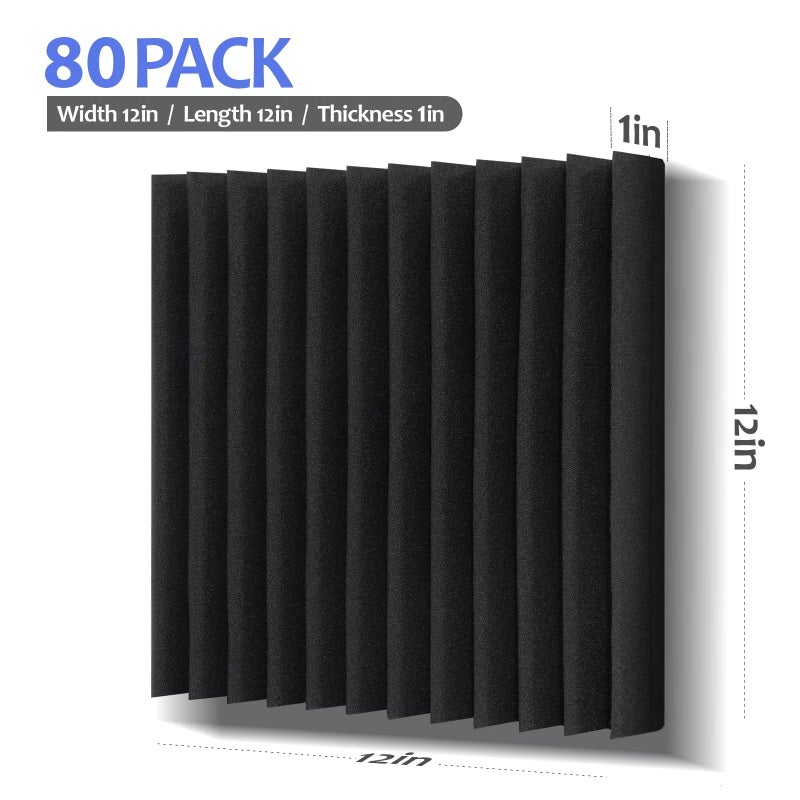 Dmsky 80 Pack Acoustic Foam Panels,1"X 12" X 12"Sound Proof Foam Panels,High Density Sound Absorbing Panels,Soundproof Wedges Panels for Studio Recording & Office & Home - Image 3